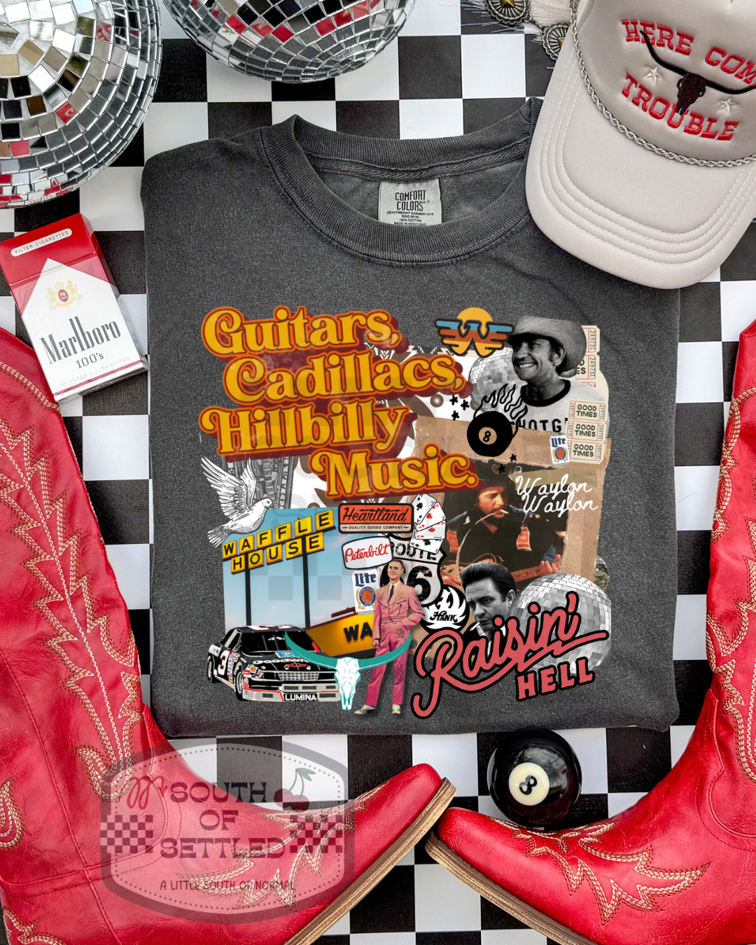 Guitars, Cadillacs & Hillbilly Music Collage Tee | Outlaw Country Graphic Shirt