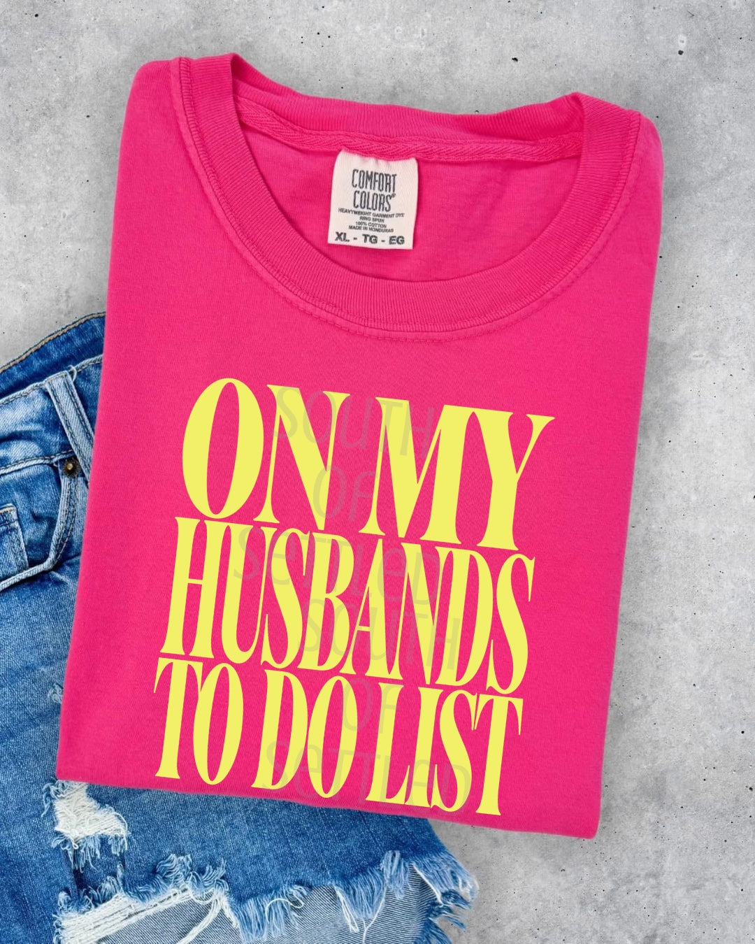 On My Husband's To Do List graphic tee on pink Comfort Colors shirt