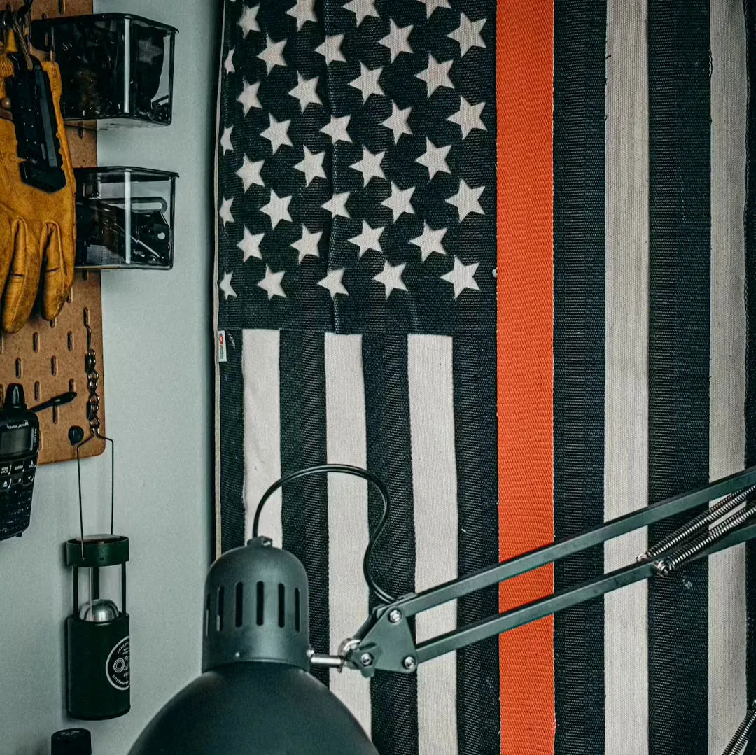 Firefighter Tribute Flag – Thin Red Line (Made from Real Fire Hose)