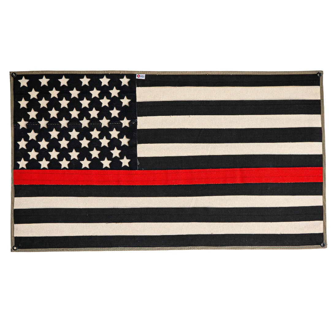 Firefighter Tribute Flag – Thin Red Line (Made from Real Fire Hose)