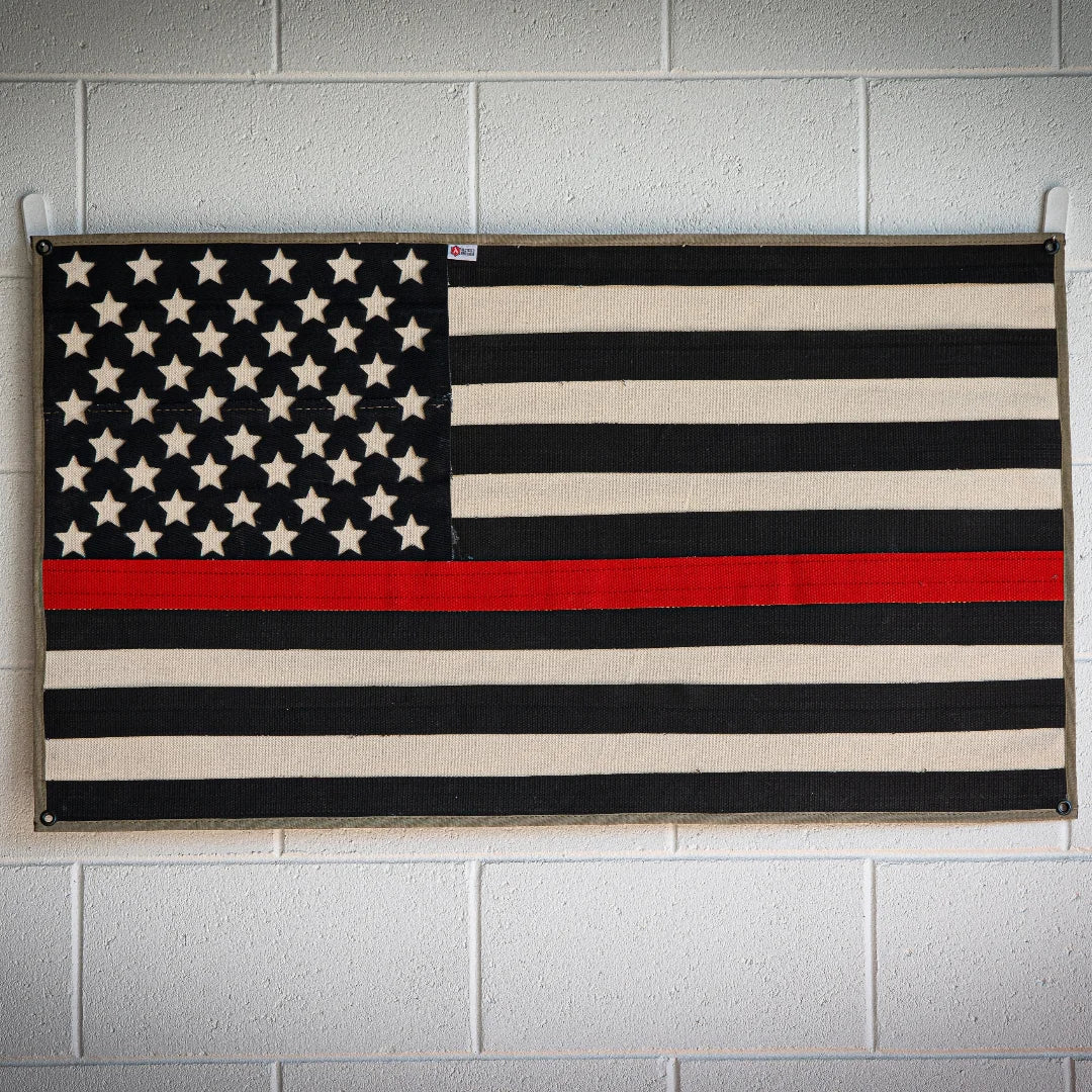 Firefighter Tribute Flag – Thin Red Line (Made from Real Fire Hose)