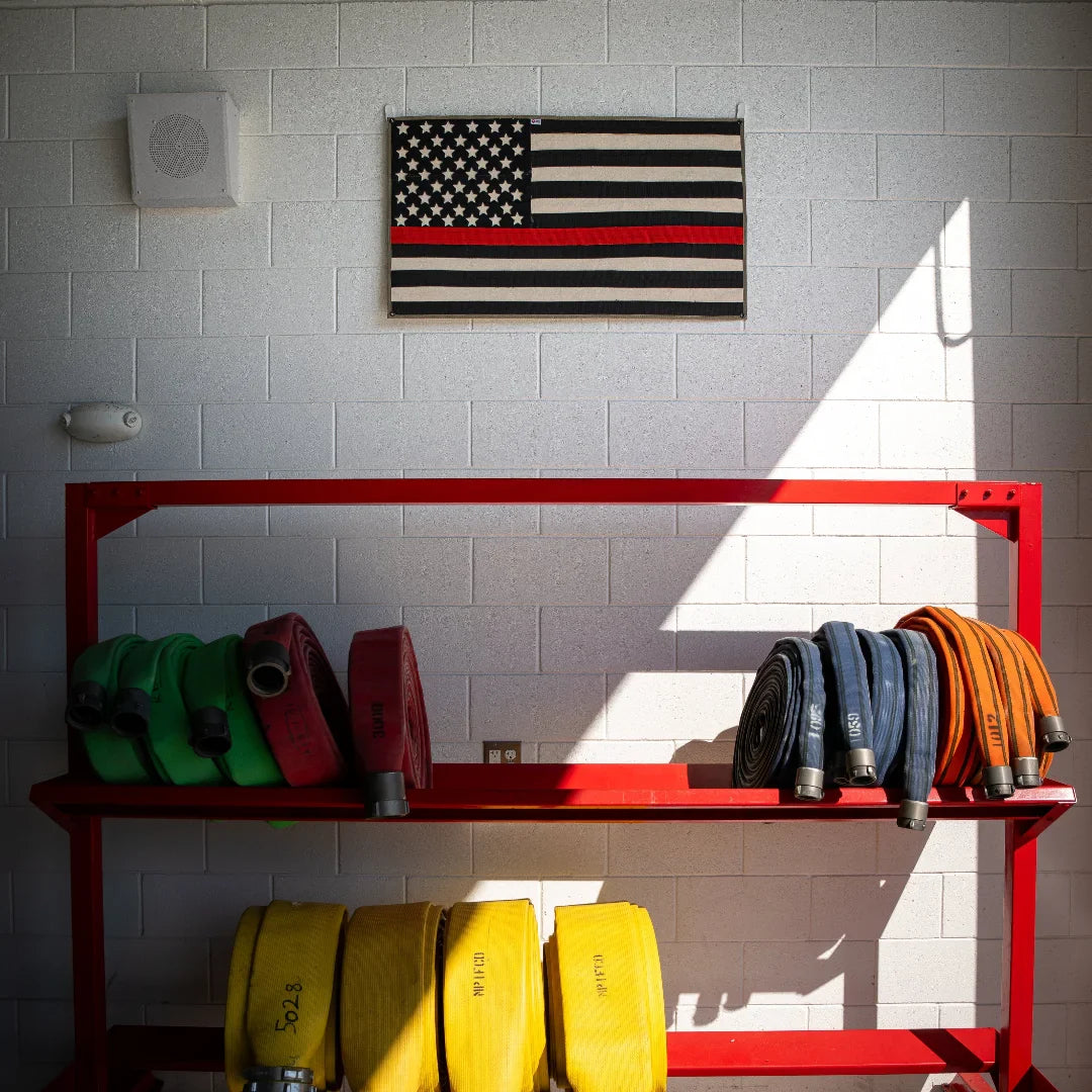 Firefighter Tribute Flag – Thin Red Line (Made from Real Fire Hose)