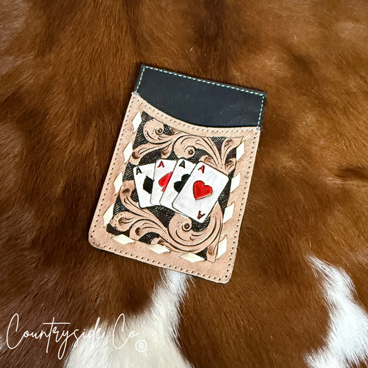 Gambler Tooled Leather Credit Card Holder