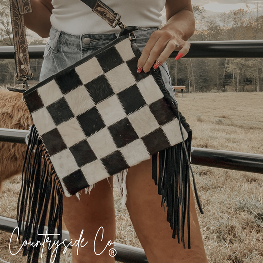 Rodeo Square Cowhide Checkered Conceal Carry Purse